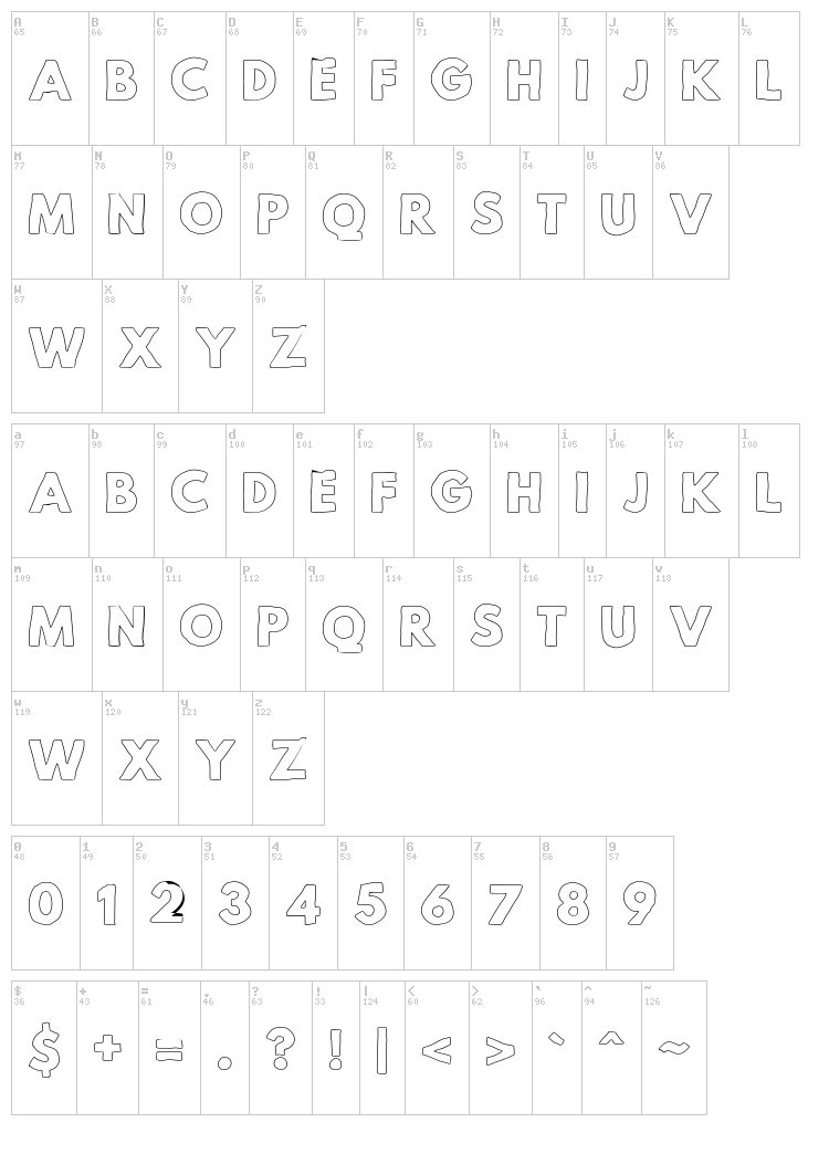 Mild Life font map